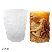 Molde de silicone para vela cilíndrica com estampa de casal abraçando a noiva e rosas para o Dia dos Namorados (1 unidade). - Branco - Ver 10