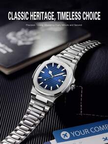 Luxury Business Men's Wrist Watch, Stainless Steel Quartz Watch With Date Display, Alloy Strap, Alloy Case, Elegant Gift Watch - Multicolor - View 2