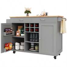 Modern Kitchen Island (102*45*92cm), Kitchen Cabinet, Sideboard, Dining Cart With Wood Grain, Buffet, Dining Table, Multifunctional With Storage Space, Grey