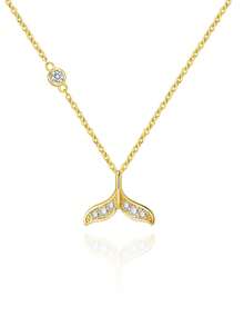 1件S925纯银美人鱼尾吊坠项链，镶嵌立方氧化锆，时尚简约，适合日常佩戴、节日、约会以及赠送朋友。