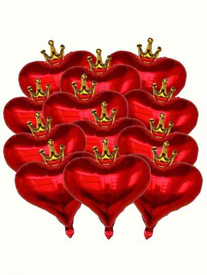 10个金色皇冠心形气球，粉色和红色爱心气球，金色皇冠设计 - 自封口铝箔气球，完美适用于母亲节、婚礼、求婚、生日和周年纪念日 | 活动装饰 | 皇冠设计气球 | 自封口气球，婚礼爱心气球，摄影道具/签到照片，生日气球，生日装饰，生日拍照区