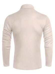 Tricou bărbătesc cu mânecă lungă, cu guler înalt, căptușit termic, în culoare solidă, confortabil și călduros pentru toamnă/iarnă