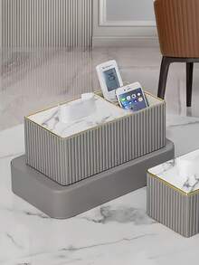 Multi-Functional Desktop Tissue Box PU Leather Striped Tissue To All Mod Gold-Edged Tissue Box In Inn Tabletop Decoration In Living Rooms Dining Rooms And Kitchens Home Decoration Accessory And Organization Home Decor Accessories Apartment Essential - Multicolor - View 6