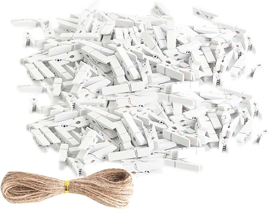 100pcs 1.3inch Wooden Mini Clothespins Chip Clips Small Clothes Pins With 33 Feet Jute Twine For Photos, Bag Clips, Crafts School, Arts Crafts D (Black) - trắng - Xem 1
