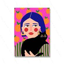 1幅无框抽象复古黑色卡通猫墙画海报，粉色帆布材质，适合女孩房间装饰。粉色帆布画，配有可爱的女孩语录。 - 彩色 - 查看 19