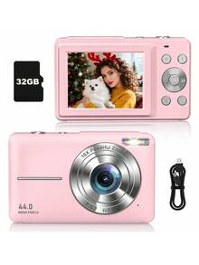 デジタルカメラ ポケット カメラ 4400万画素 32gb Sdカード付き ピンク