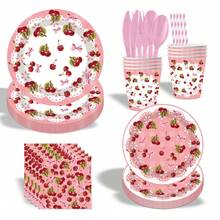 100/80/68/40/10 Set, With Cherry Element Theme, One-Time Party Plates, Paper Plates. Includes 7-Inch Plates, 9-Inch Plates, Paper Cups And Paper Towel Sets. Suitable For Multiple People, One-Time Tea Cups, One-Time Coffee Cups, Picnic Supplies, Birthday Parties, Camping, Decoration And Celebration Activities. Party Gifts, Bridal Gift Activities, Red Color, Cherry Pattern, One-Time Paper Plates. - Multicolor - View 2