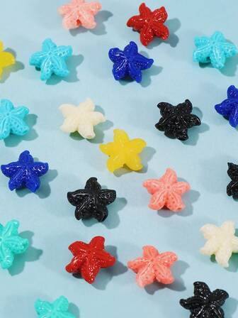 21颗多色混合小星形塑料珠，100颗装手工饰品配件，彩色五角星珠，可用于制作手链、项链、钥匙扣、编织配件