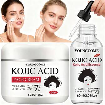  YOUNGCOME 曲酸精华液和面霜套装 - 亮肤淡斑、祛痘疤、抗衰老、均匀肤色二合一护肤套装 2.12+2.03盎司