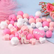 44pcs Core Silicone Beads DIY Jewelry Making Kit With High Heel, Heart, Bow For Necklace, Bracelet, Keychain Craft, Creative Fashion Gift For Women Girls, Craft Lovers - Heart-shaped Mixed Set - View 3