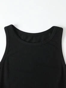 QUNGIGU 女式棉质黑色拼接无袖夏季长款带口袋休闲连衣裙 - 黑色 - 查看 7