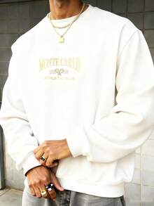 Men Letter Graphic Sweatshirt-Fall/Winter Casual Vintage Style Unisex Relaxed Fit Cotton Blend Long-Sleeve Crewneck Sweatshirt - 白色 - 查看 7