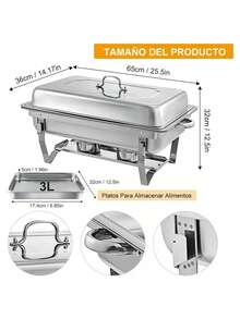 3 Packs Chafing Dish Buffet Set Stainless Steel Food - Plateado - Ver 3