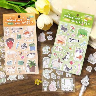 Decorative Stickers "Where Did The Cats Go?", Cute Cat Scrapbooking/Journaling DIY Stickers