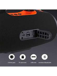 Newmine El altavoz Bluetooth para exteriores BT100 ofrece alta potencia, calidad de sonido de alta fidelidad, altavoces duales de rango completo con diafragmas dobles, sonido envolvente y un diseño portátil con asa. Ideal para acampar, hacer picnics y fiestas. - Negro Naranja - Ver 6