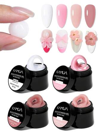 Set de 4 piezas de gel de extensión de uñas sólido - 30g/15g de gel de escultura 3D, kit de gel de construcción de uñas para arte, pegamento no pegajoso para esculpir a mano, extensión de uñas falsas, arte de uñas con flores, gel acrílico, barniz, pegamento de rhinestones para manualidades en salón o en casa