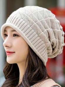 女士针织帽，时尚百搭遮耳毛绒帽，宽松户外旅行防风帽，秋冬季 - 彩色 - 查看 5