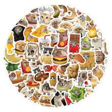 100张趣味食物猫涂鸦贴纸，美观装饰水瓶、安全帽、行李箱、自行车、滑板等。 - 彩色 - 查看 1
