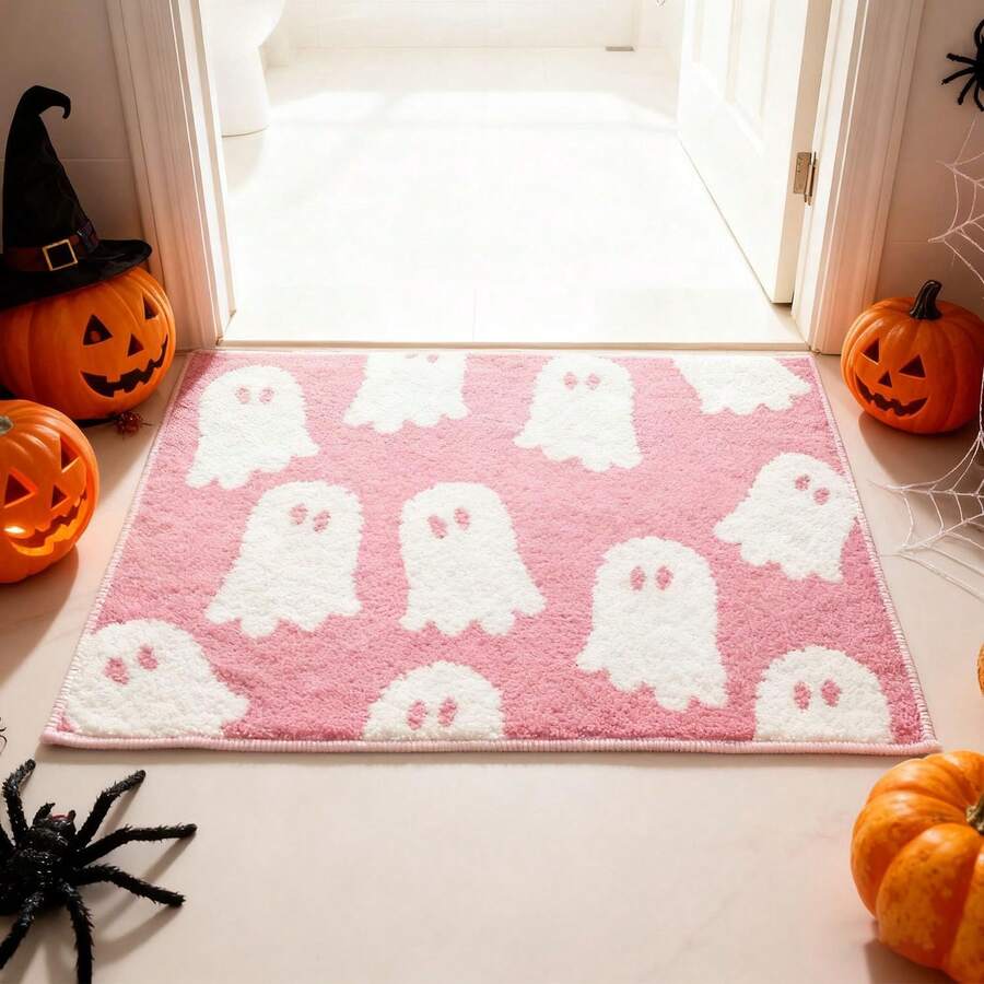 BOVVSKY Ghost Bath Mat Soft Halloween Bathroom Rug Non Slip, Cute Spooky Ghost Halloween Bathroom Rug Dration For Home Bedroom Shower Floor (Pink) - Pink - View 1