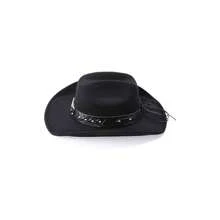 Black Leather Cowboy Hat Bands Men Women - Western Hats Band With Silver Bull - Black - View 6