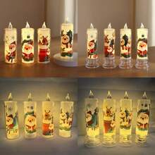 4pcs LED Electronic Candle Lights, Santa Claus Christmas Tree Decor Transparent Candle Night Light, Christmas Decor Candles, Create Christmas Atmosphere, Party Decor, Candle Model And Base Model, With Detachable Base (Pattern Random), Room Decor, Christmas Decor, Christmas Lights, Bedroom Decor, Home Decor, Party Decor, Holiday, Christmas Gift, Thanksgiving, Christmas Tree Decorations - Warm Color - View 11