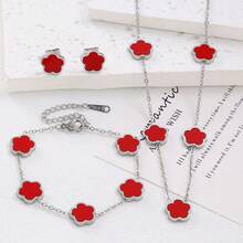 Dây chuyền mặt hoa 5 cánh bằng thép không gỉ, vòng tay, bộ trang sức hoa tai, phụ kiện thời trang đa năng, món quà tuyệt vời nhất cho phụ nữ - Nhiều màu - Xem 8