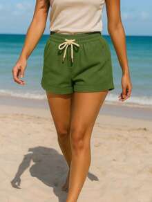 Striped Knot Cord Knitted Holiday Beach - Army Green - View 1