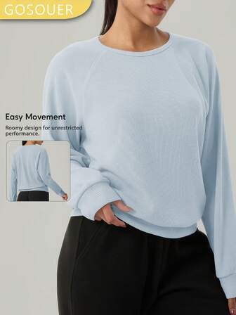 GOSOUER Höst- och vinterkläder Damkläder Våffelrundad hals Sport Långärmad T-shirt Enfärgad Lös Casual Löpning Fitness Tröjor Sweatshirt