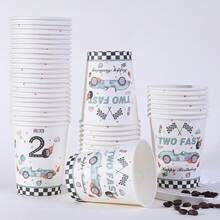 10/20/40/60pcs,Blue Two Fast Racing Car Birthday Party Supplies Set - Race-Themed 9oz Paper Cups With Checkered Flags, Number 1( F3) & "Two Fast" Text - Disposable Cups For Race Car Birthday Party Decorations - Multicolor - View 1