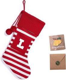 Medias navideñas de 42 cm con monograma de 26 letras, tejidas con letra bordada, decoraciones de Navidad para fiestas familiares navideñas (rojo T) - Rayas Verdes - Ver 14