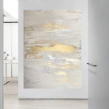 1pc, Modern Gold & Grey Abstract Canvas Wall Art For Living Room Decor, Large Contemporary Textured Painting For Bedroom And Office, Elegant Home Decoration Aesthetic - 彩色 - 查看 4