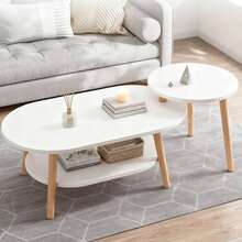 Mesa de centro nido moderna, conjunto de mesa de centro y mesa auxiliar apilable para sala de estar o dormitorio pequeños. - Blanco - Ver 3