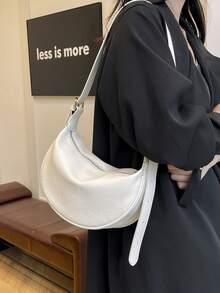 New Minimalist Shoulder Diagonal Crossbody Dumpling Bag - White - View 8