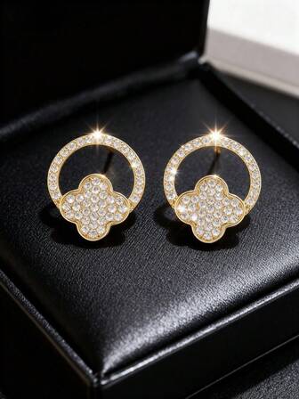 1 Pair Luxury Hollow Floral Wreath Cubic Zirconia Inlaid Elegant Women's Fashion Earrings, Suitable For Women's Daily Commute, Dates, Best Valentine's Day Gift