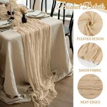 10 Pack Beige Cheesecloth Table Runner 17x108 Inch Boho Gauze Cheese Cloth Table Runners For Wedding Party Birthday Home Decor - Màu be - Xem 2