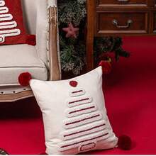 Christmas Living Room Sofa Cushion Covers, Headboard Cushion Covers, Cushions And Pillowcases With Christmas Tree Pattern, Pack Of Two, White. - Red and White - View 4