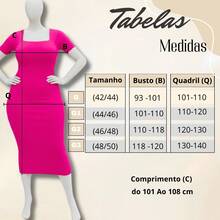 Plus Size Midi Dress With Fitted Waist And Shaping Effect, Short Sleeves - Rosa Fucsia - Ver 2