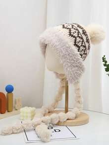 Eine Plüschmütze für Frauen und Mädchen, Studentinnen für den Winter, Weihnachten, Outdoor-Reisen, Zusammenkünfte, Festivals, mit zusätzlicher Samt-Isolierung, Kälteschutz, Ohrenschutz, dicke Wollmütze, vielseitig einsetzbar, süß und modisch gestrickte Mütze, Beanie