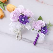 1/2 Stücke neue realistische westliche Stil Abschlussfeier Hochzeit Bräutigam Ansteckblume Brautjungfer Handgelenk Corsage Valentinstag Accessoires - Verschiedenfarbig - Übersicht 2