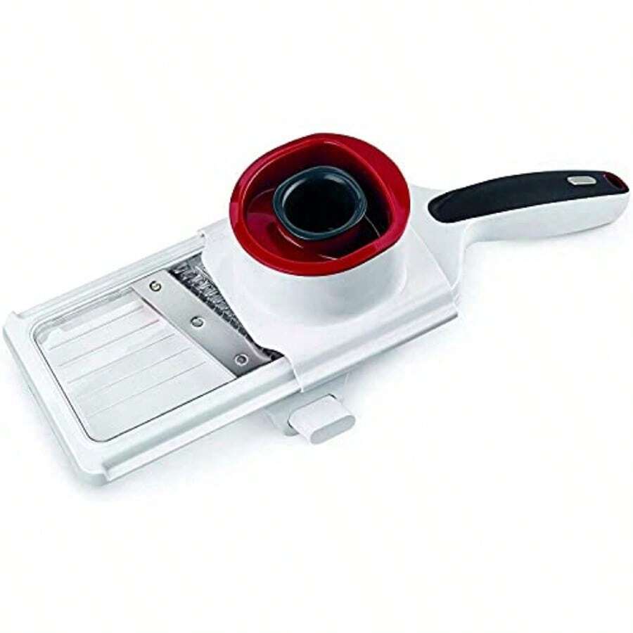 Easy Control Handheld Slicer Vegetable And Fruit Cutter With Stainless Steel Blades Adjustable Slicing Thickness Wide Slicing Surface Dishwasher  13 Inches White Red - WhiteGreyandRed - View 1