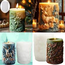 1pc Leaf & Deer Pattern Cylinder Craft Candle Making Silicone Mold - White - View 1