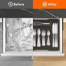 Ware Drawer Organizer Expandable Utel Tray For Kitchen  Flatware And Cutlery Holder Adjustable Plastic Stora For Spoons Forks Knives 8.5"-14.1" X 12.1" - Black - View 5