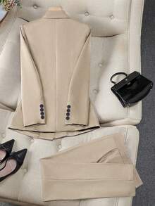1 Set Women's Spring Autumn Double-Breasted Long Sleeve Suit Set - Apricot - View 2