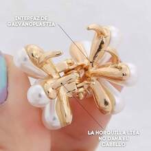 10 Pinzas Cabello Accesorio Broche Flor de Perlas Peinado Elegante Horquilla Para Pelo Hair Mujeres Nias Flores de Perlas Decoracion de Cabello Paquete - Dorado - Ver 10