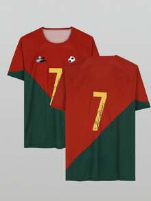 DREAMSPORT 1pc Portugal #7 Soccer Jersey, Casual Sports Style, Round Neck Short Sleeve Football Uniform, Suitable For Fan Cheering, Match Watching, Team Training