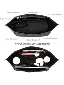 2025 Autumn/Winter New Multi-Functional Handbag Organizer Bag, Handbag Insert Liner, Organizer Bag Liner, Multi-Pocket Design, Multi-Layer Storage, Felt Material, Zipper Design, Anti-Theft, Privacy Protection - Multicolor - View 2