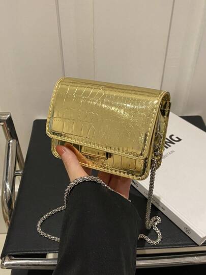 纹理迷你包，2025夏季时尚百搭链条斜挎包，时尚迷你方包