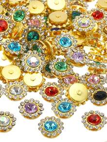 100pcs/50pcs 10mm Sunflower Rhinestone Buttons, Double Flower Design, For DIY Clothing, Dresses, Headwear, Decoration - Color Mixing - View 6