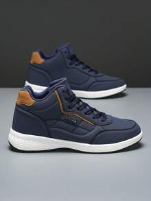 Men's Solid High Top Boots, Comfy Non Slip Lace Up Durable Shoes For Men's Outdoor Activities - Blue - View 2