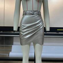 Europäische und amerikanische Damenmode Leder Rüschenschnitt Halbrock Neuer Reißverschluss Unregelmäßiger Sexy Bodycon Rock Kurzer Rock Heißer Verkauf SU2675